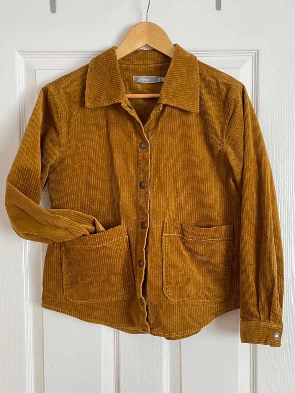 Corduroy Button-Front Jacket in Tan/ Mustard